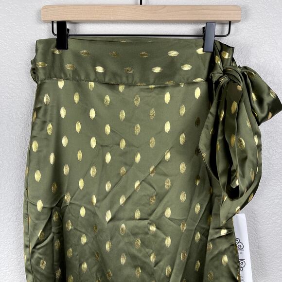 Never Fully Dressed Jasper Skirt Khaki With Gold Fleck US 6 Satin Wrap Green NWT - Picture 10 of 16
